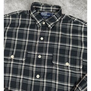 Polo Ralph Lauren GI Shirt Mens Latge Green Plaid Long Sleeve Button‎ Cotton VTG